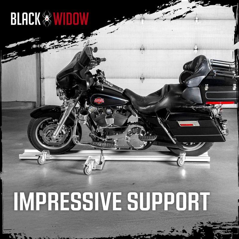 Black Widow Motorcycle Dolly with Fully Adjustable Kickstand Plate Locking Casters with Ride-On Load and Ride-Off Unload without Use of Ramp or Lever
