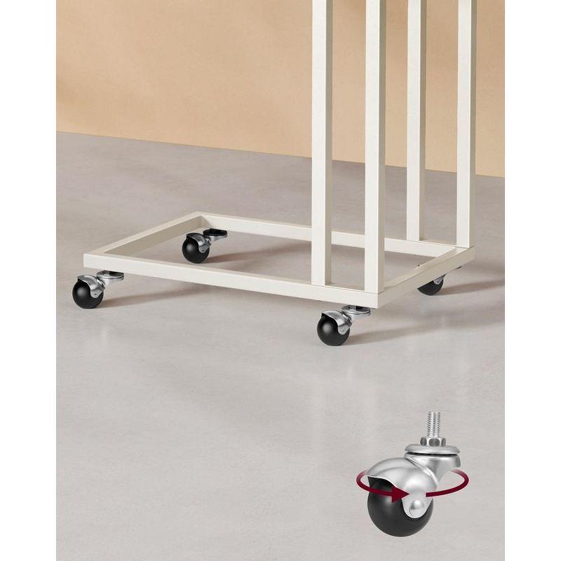 VASAGLE End Table, C Shaped TV Tray with Metal Frame Rolling Casters for Coffee Laptop Mobile Tablet, Industrial Side Table