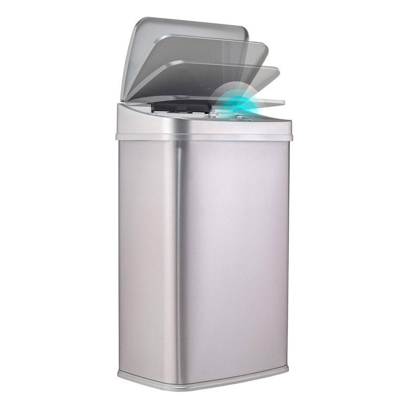 13.2 Gallon Silver Stainless Steel Touchless Trash Can