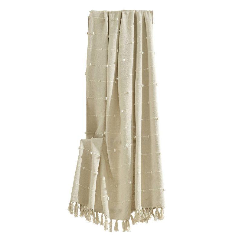 50"x60" Boho Tufted Cotton Woven Tassel Throw Blanket with Fringes Neutral - Lush Décor