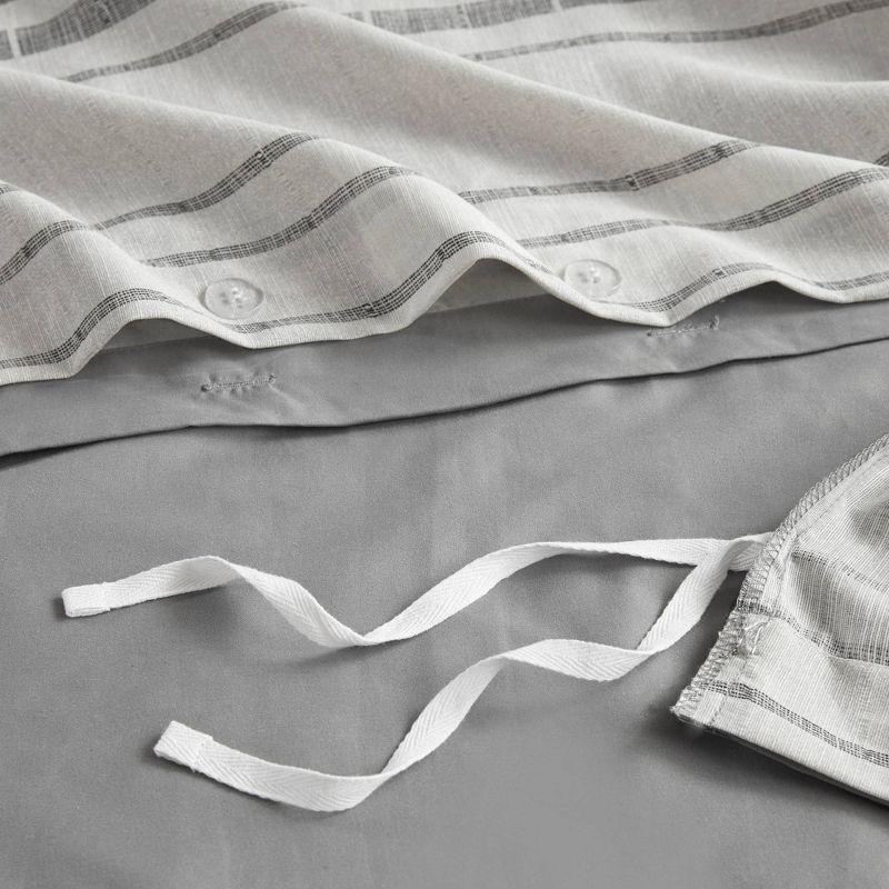 Gray and White Cotton Blend Striped Full/Queen Duvet Cover Set