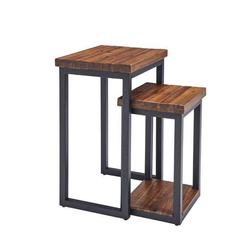 Claremont Rustic Dark Brown Wood and Metal Nesting End Tables with Storage