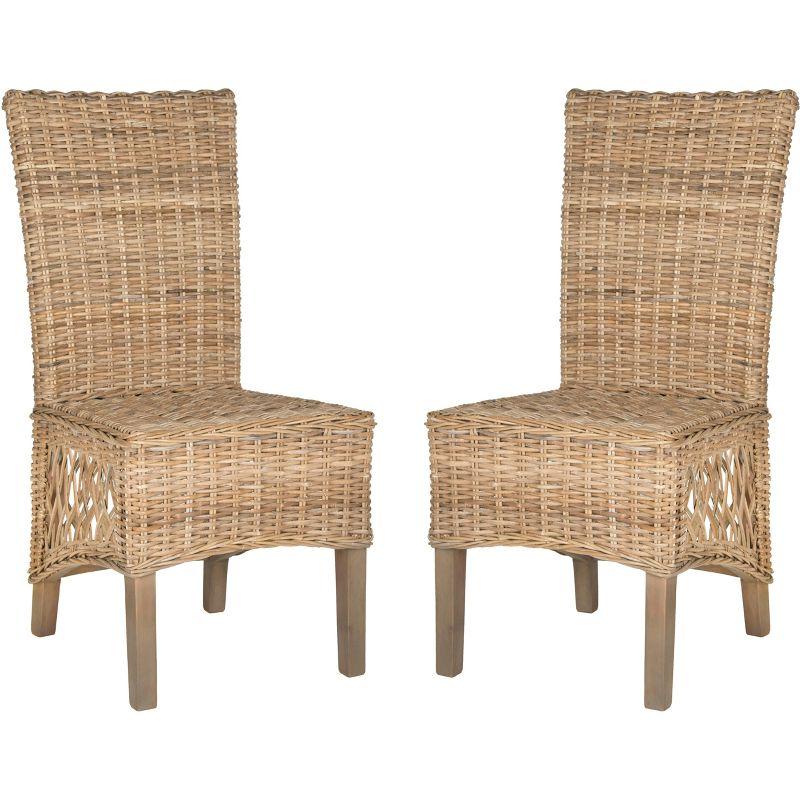 Sumatra High-Back Rattan Cane Side Chair, Brown, Set of 2