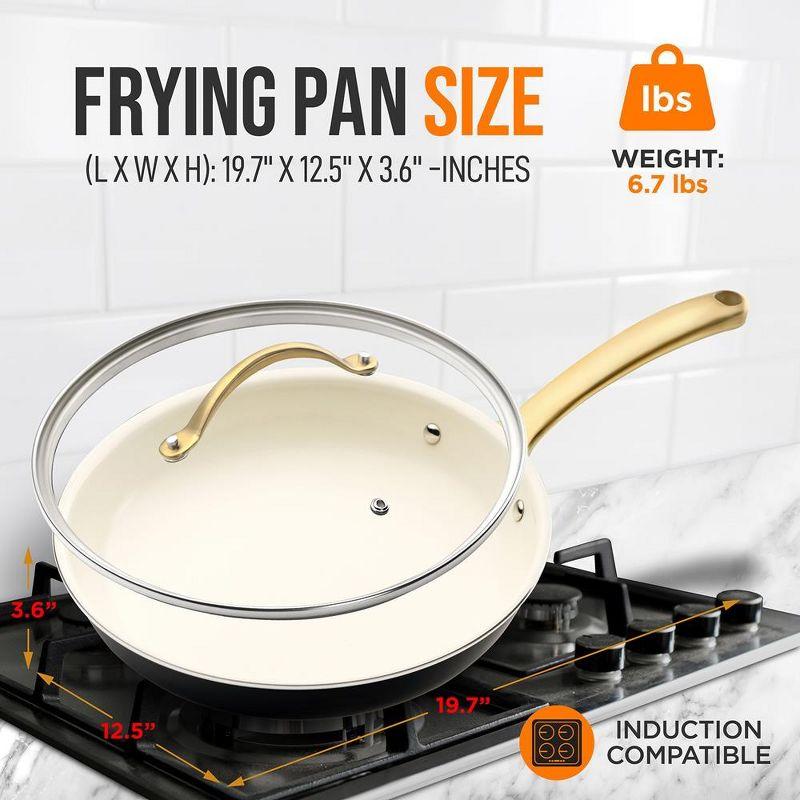 12" Non-Stick Fry Pan with Golden Handle and Lid