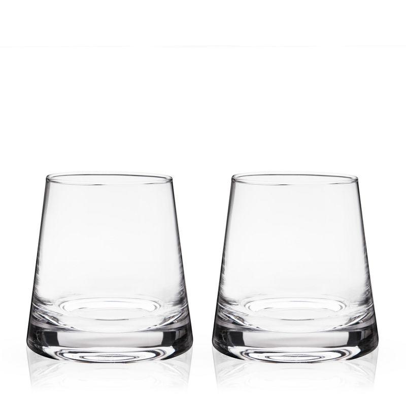 Viski Burke Whiskey Glasses with Pyramid Design, Rocks Glass, Lead-Free Crystal Angled Tumblers for Scotch and Cocktails, Clear, 8 Oz, Set of 2