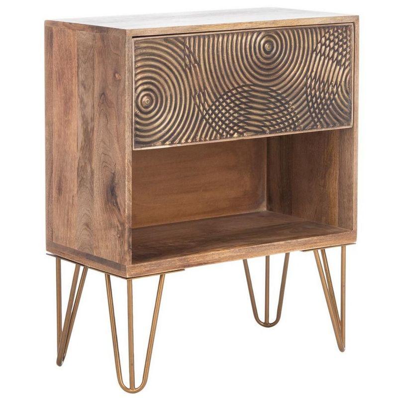 Solene 1 Drawer Nightstand - Natural/Brass - Safavieh.