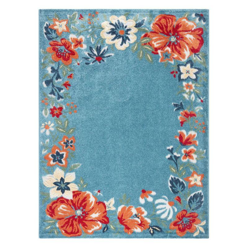 TOWN & COUNTRY EVERYDAY Hibiscus Bloom Border Modern Floral Indoor Outdoor Area Rug