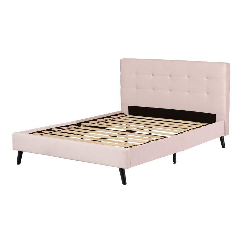 Maliza Pale Pink Velvet Upholstered Full Platform Bed with Regal Headboard