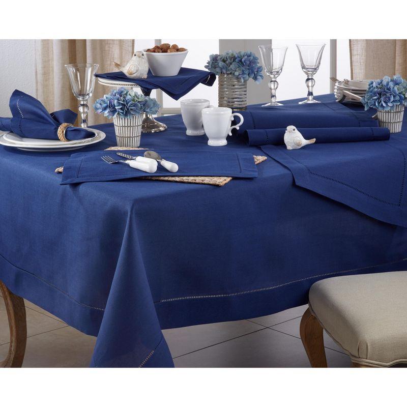 Saro Lifestyle Classic Hemstitch Border Table Runner, Navy Blue, 16" x 90"