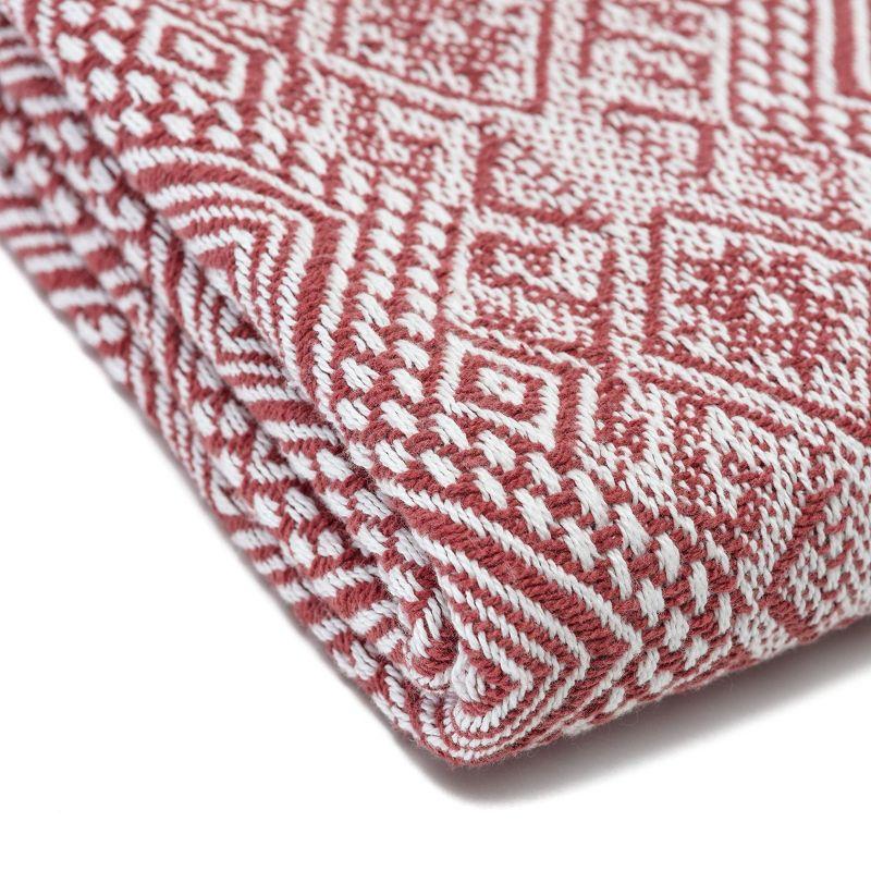 Chanasya Multi Diamond Cotton Throw Blanket With Tassels - (50x65 Inches) Rust