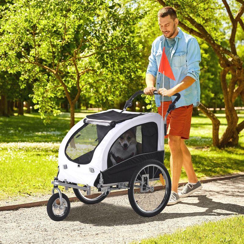 Aosom Dog Bike Trailer 2-In-1 Pet Stroller with Canopy and Storage Pockets