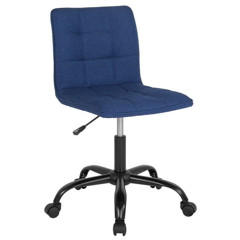 Blue Fabric and Metal Armless Tufted Task Chair with Adjustable Height