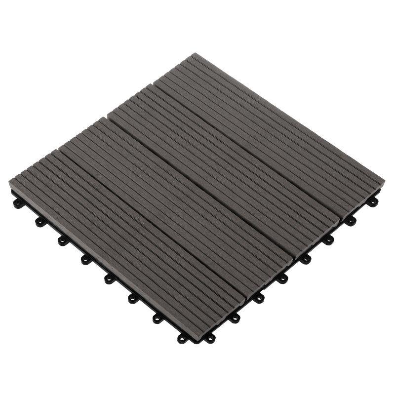 Deck Tiles - 6-Pack Wood Plastic Composite Interlocking Patio Tiles - 5.8SQFT Outdoor Flooring for Balcony, Porch, and Garage by Pure Garden