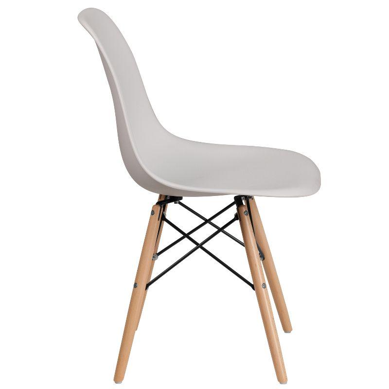 White Plastic Side Chair with Wooden Legs and Metal Bracing