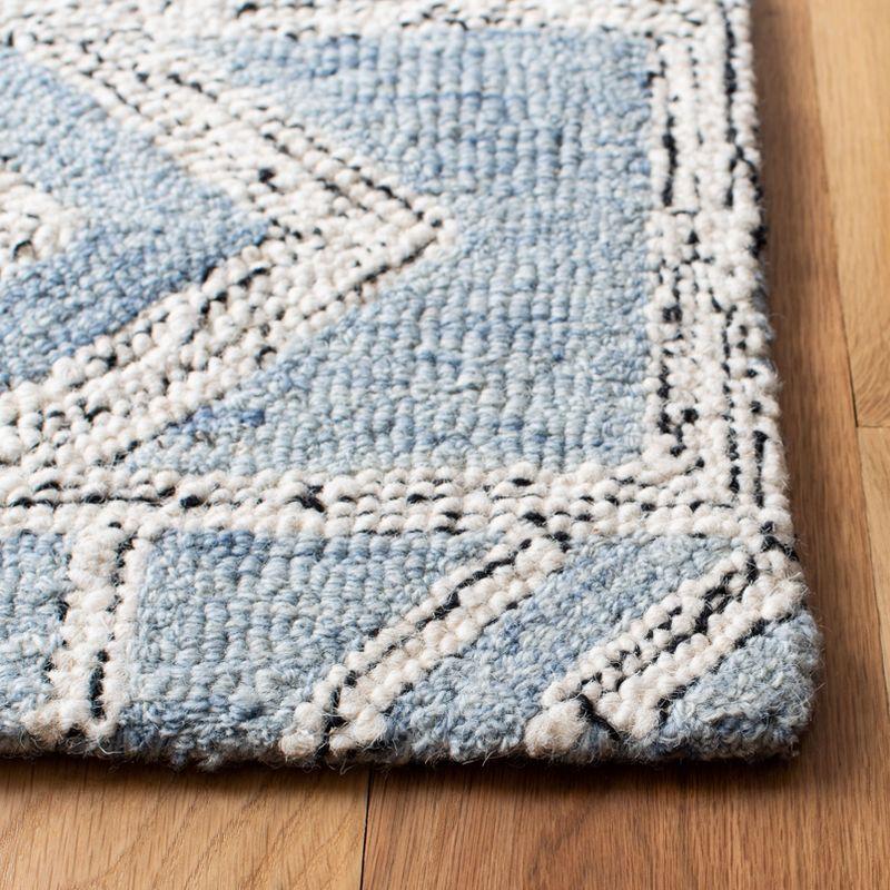 Light Blue Wool Hand-Tufted Geometric Square Rug