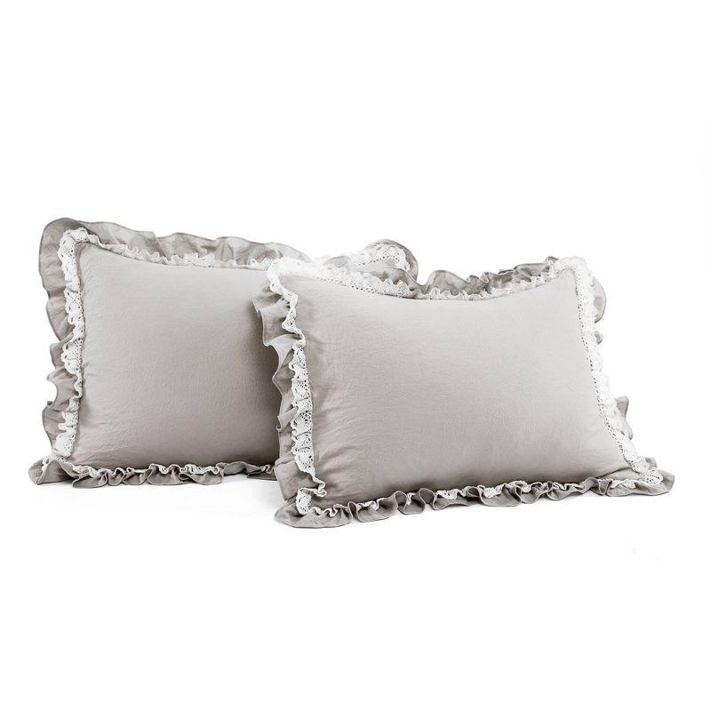 Light Gray Full Microfiber Ruffle Lace Comforter Set