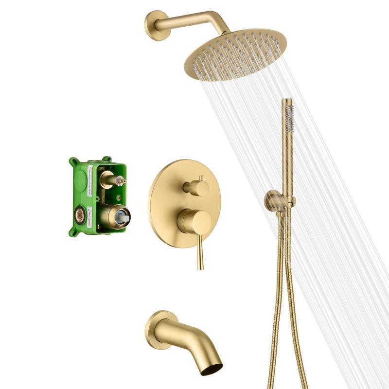 Brushed Gold Brass Rain Shower System with Handheld