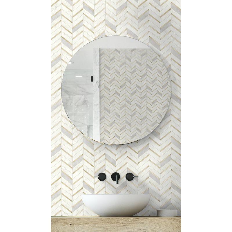 NextWall Faux Chevron Marble Tile Peel and Stick Wallpaper: Self-Adhesive, Repositionable, Washable, Gold, 30.75 Sq Ft Coverage