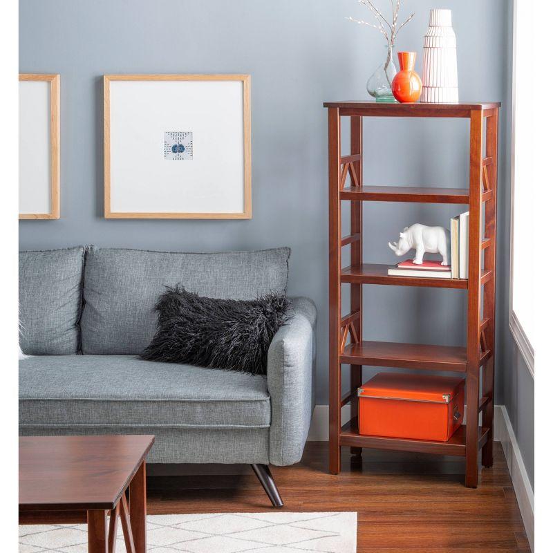 54.45" Titian Transitional Solid Wood Display and Storage Bookshelf Brown - Linon: Mid-Century Modern, 4 Fixed Shelves
