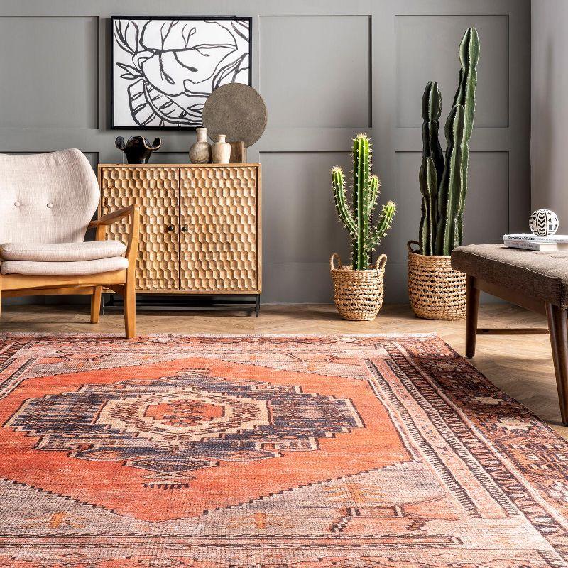 Reversible Medallion Flat-Woven Area Rug in Orange, 5'3" x 7'7"