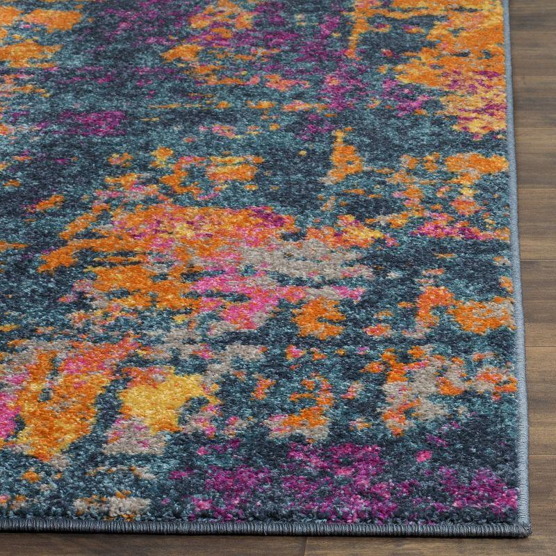 Blue and Orange Abstract Synthetic Area Rug