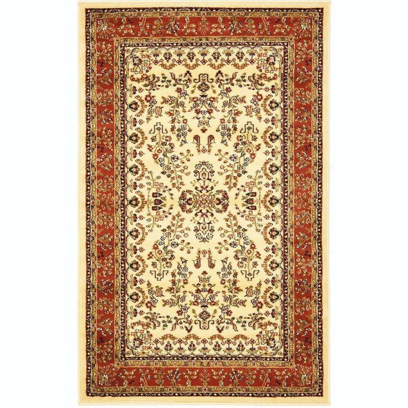 Ivory and Rust Floral Synthetic Rectangular Area Rug