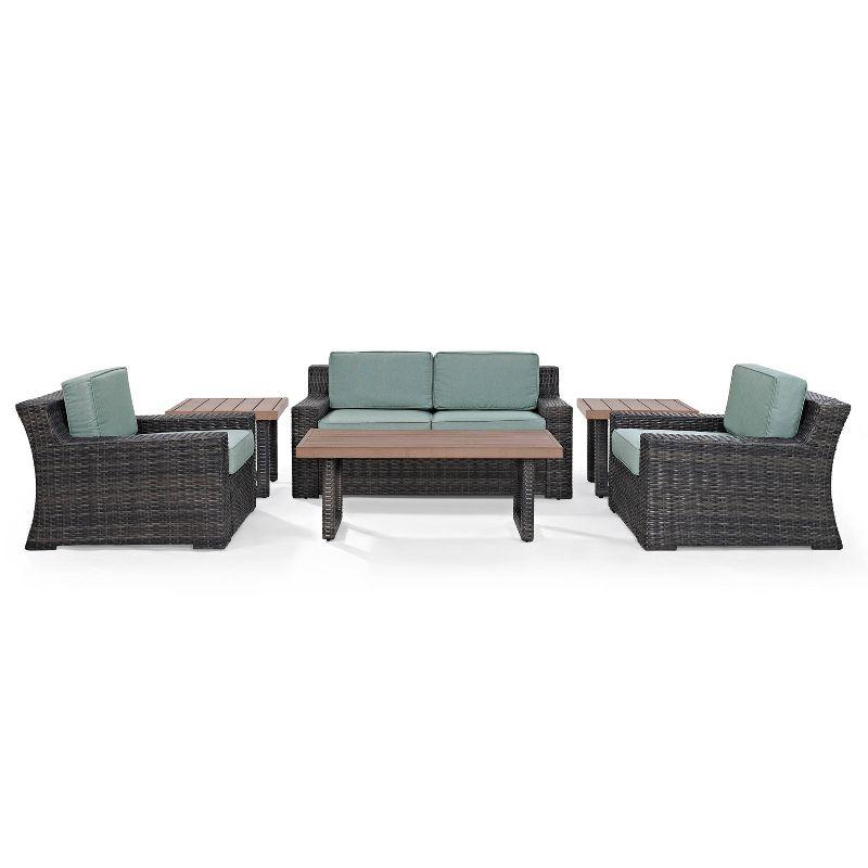 Beaufort 6pc Outdoor Wicker Conversation Set - Mist - Crosley: Steel Frame, Weather-Resistant, UV-Resistant, with Polyester Foam Cushions