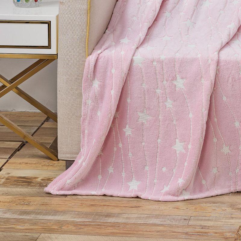 Plazatex Star Light Soft & Cozy Glow in the Dark Throw Blanket Ideal for Bedroom & Living Room Decor 50"x60" Pink