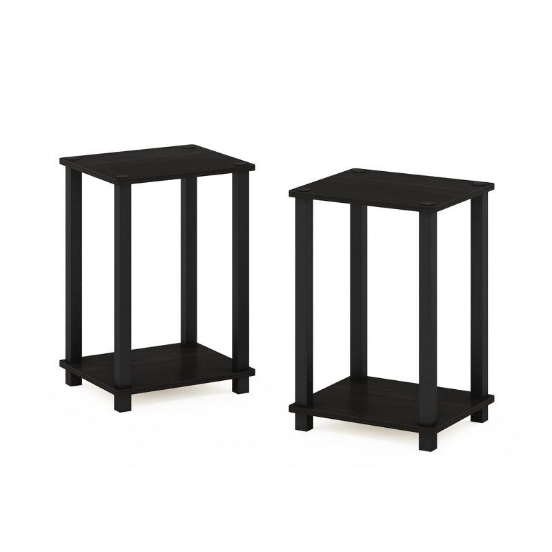 Furinno 2PCS Simple Design 2-Tier End Table Sofa Side Coffee Table W/Open Storage Shelf,Espresso/Black