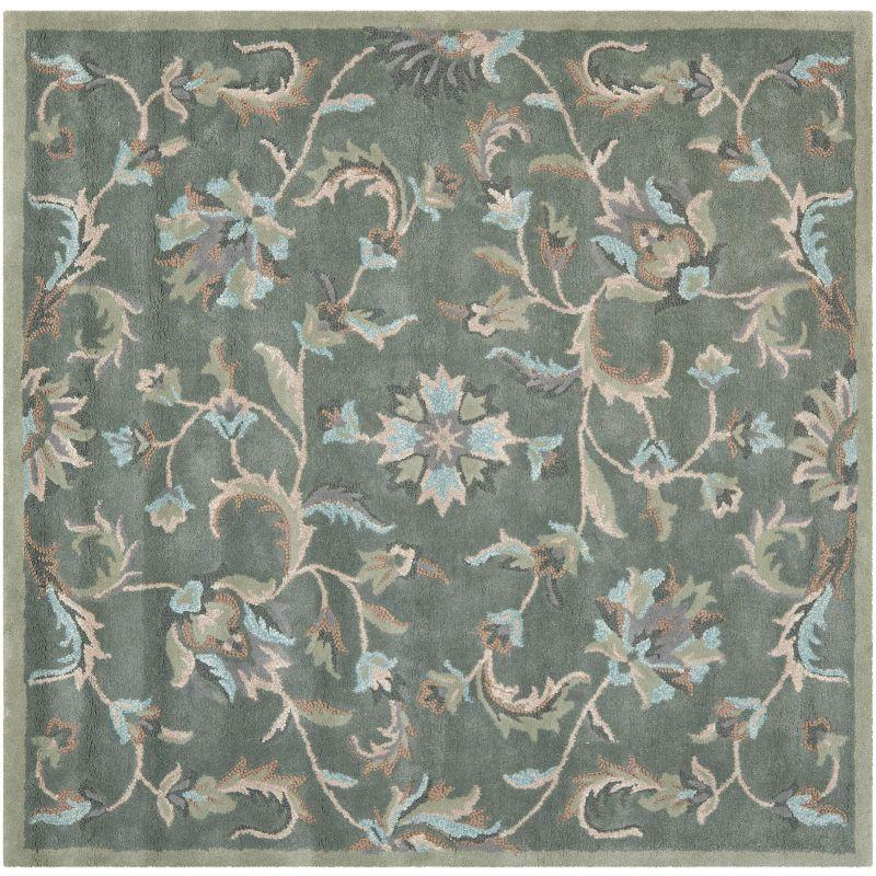 Gray Floral Handmade Tufted Wool Square Rug