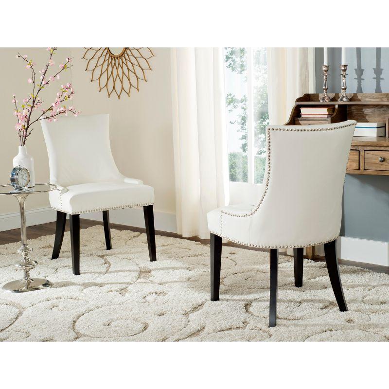 Elegant White Leather Upholstered Side Chair with Birch Wood Legs