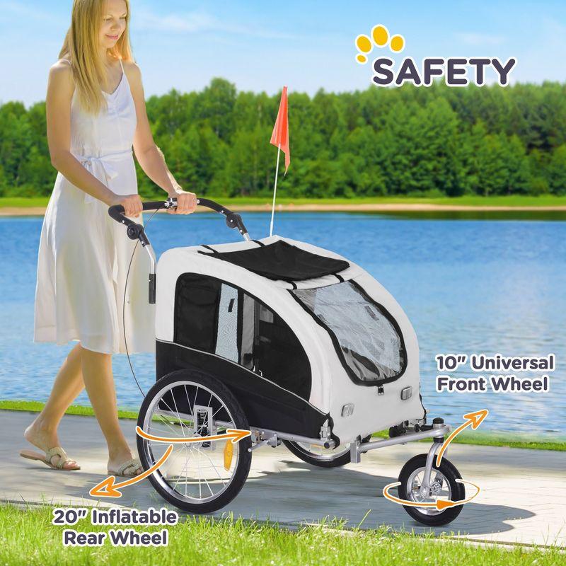 Aosom Dog Bike Trailer 2-In-1 Pet Stroller with Canopy and Storage Pockets