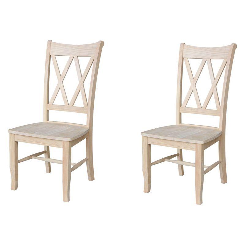 Elegant White Solid Wood High Cross-Back Side Chair, Set of 2
