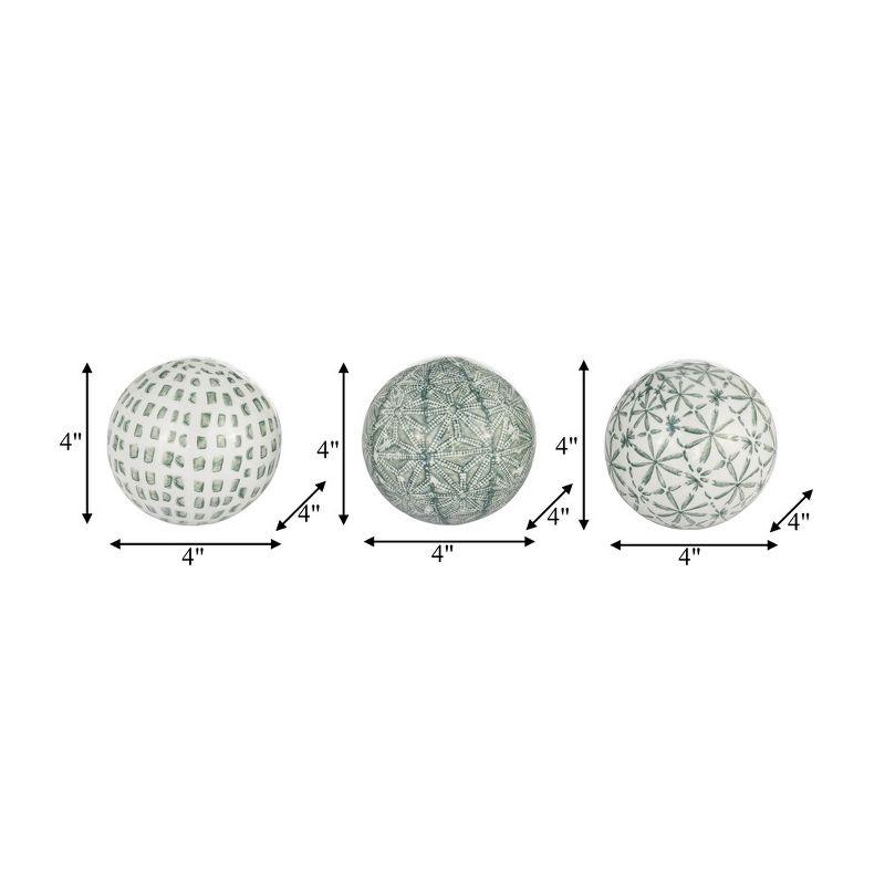 Sagebrook Home Set of 3 Ceramic Orbs - 4" Set of Green and White Decorative Round Table Orbs for Home or Office Decor