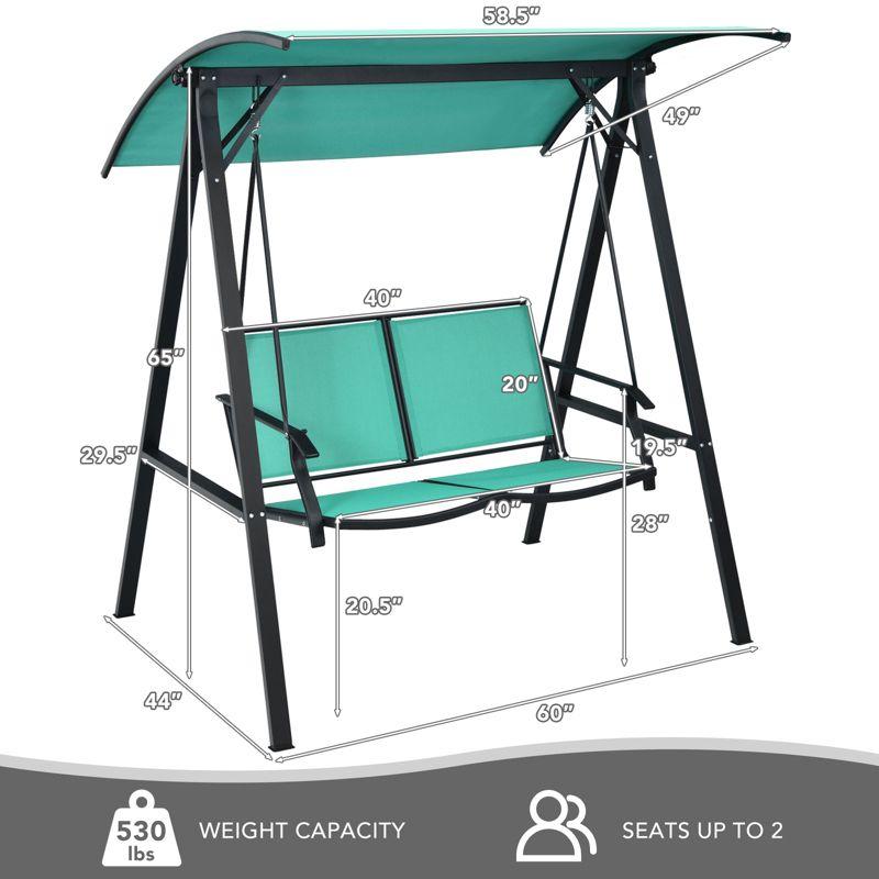 Arlmont & Co. 2 Person Patio Swing With Weather Resistant Glider And Adjustable Canopy