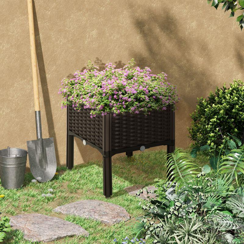 Brown Plastic Raised Garden Bed Planter with Self-Watering Design