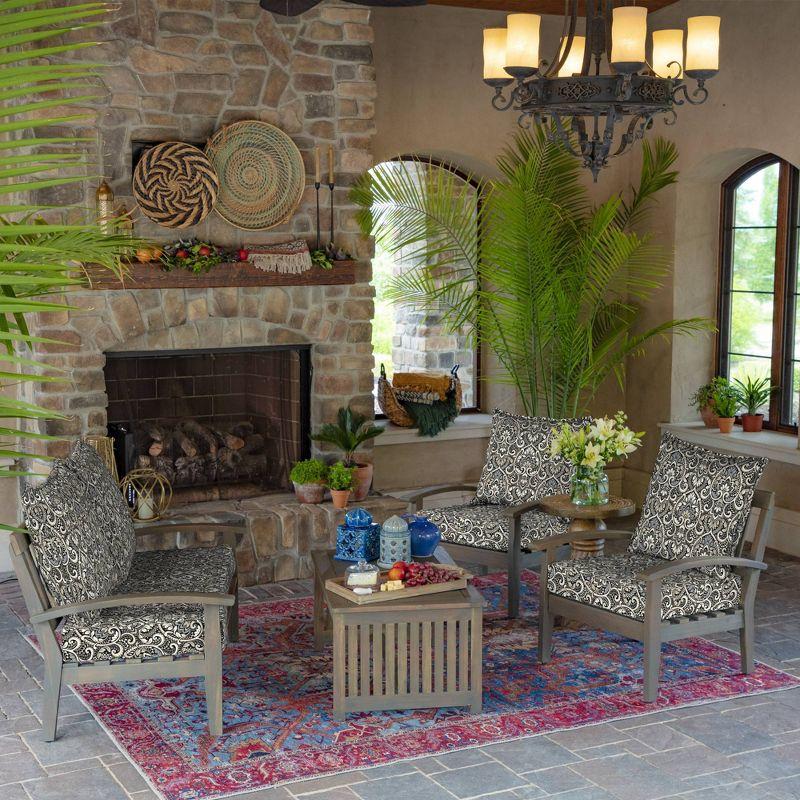Arden 24"x24" Outdoor Deep Seat Set Black Aurora Damask: Water-Resistant, UV-Protected, Zippered Polyester Fiber Cushions
