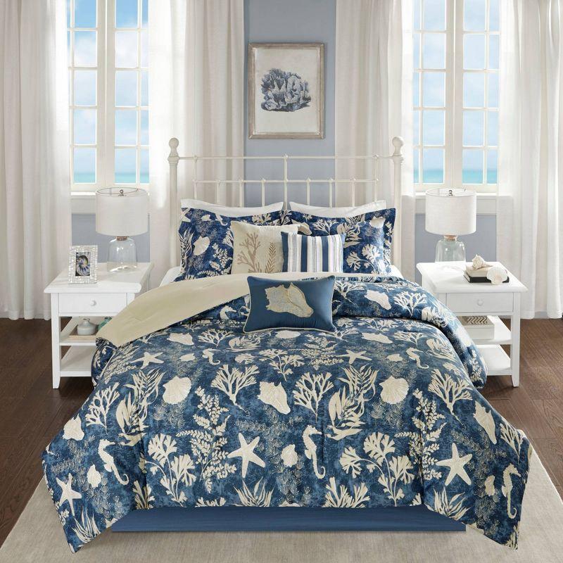 Cape Cod Coastal Charm Blue Cotton California King Comforter Set