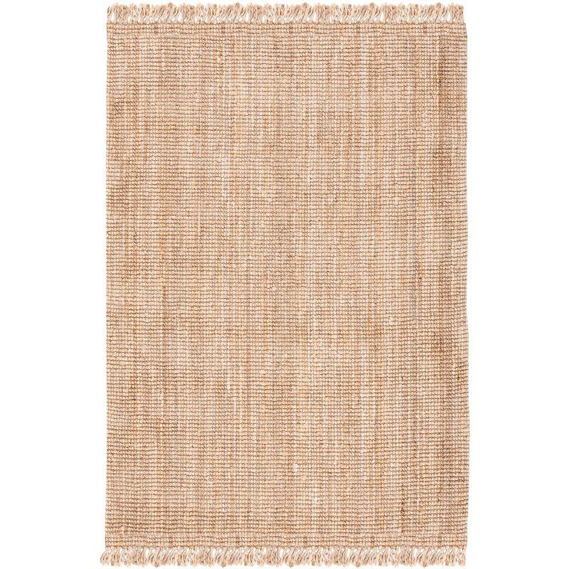 Natural Handwoven Jute Rectangular Area Rug with Fringe, 5' x 8'