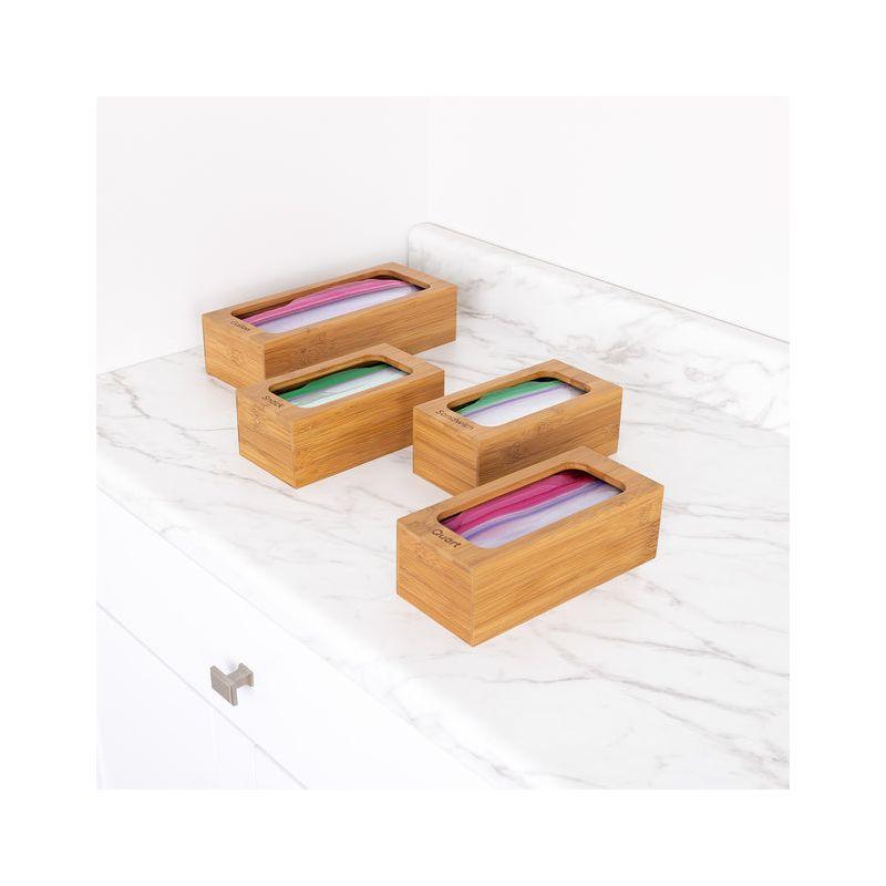 Seville Classics Bamboo Ziplock Food Storage Bag Dispenser (Set of 4)