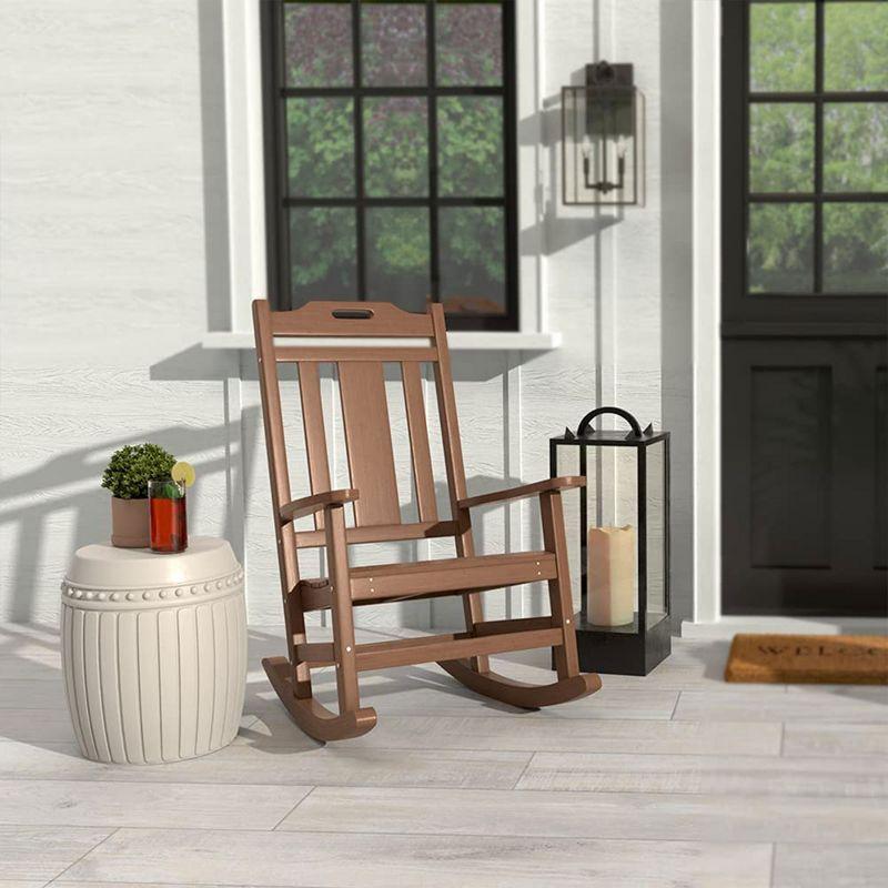 PolyTEAK Porch Rockers Collection Poly Lumber Wood Alternative All Weather Modern Outdoor Rocking Chair for Patios, Porches, and Pool Side, Brown