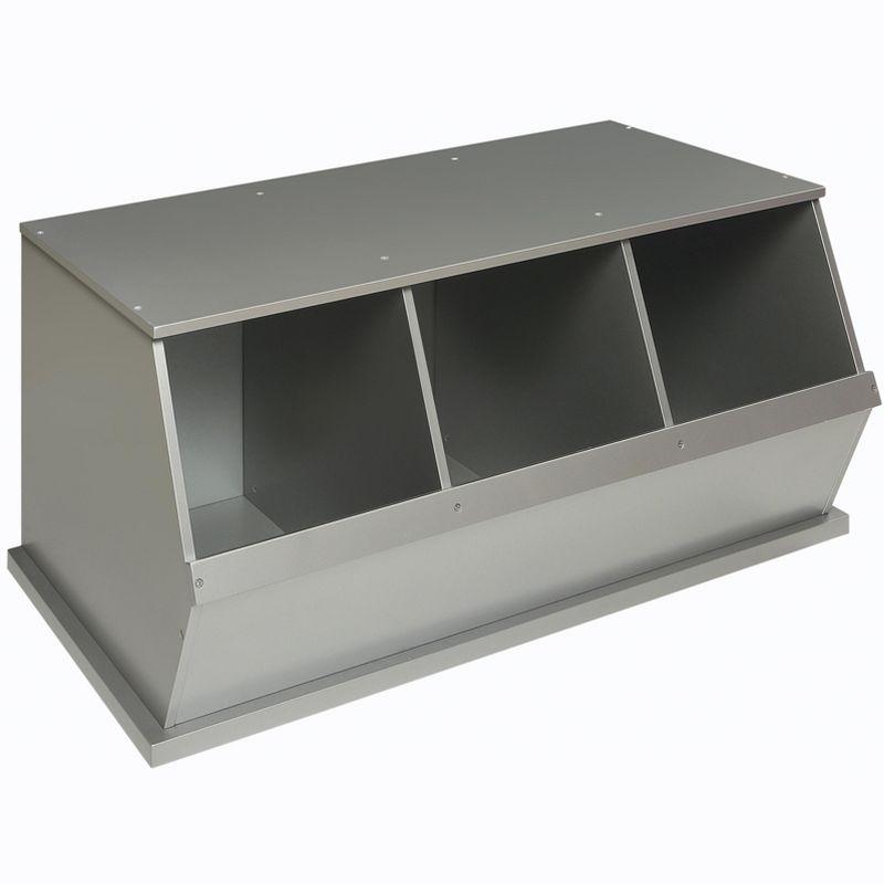 Silver MDF Three Bin Stackable Storage Cubby