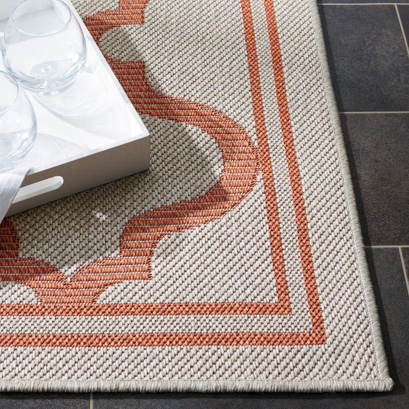 Ivory and Rust Geometric Square Indoor-Outdoor Easy Care Rug - 6'7"