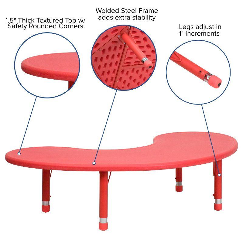 35"Wx65"L Half-Moon Plastic Adjustable Activity Table-School Table for 8