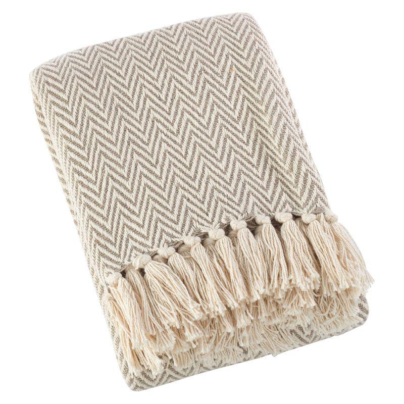 50"x60" Natural Cotton Chevron Throw Blanket with Tassels