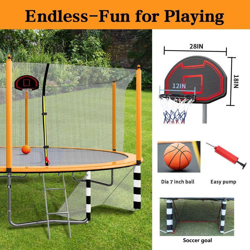 15FT Recreational Trampolines For Kids Teens Stainless Steel Frame With Basketball Hoop System Outdoor Large Trampoline With Net For Indoor Outdoor
