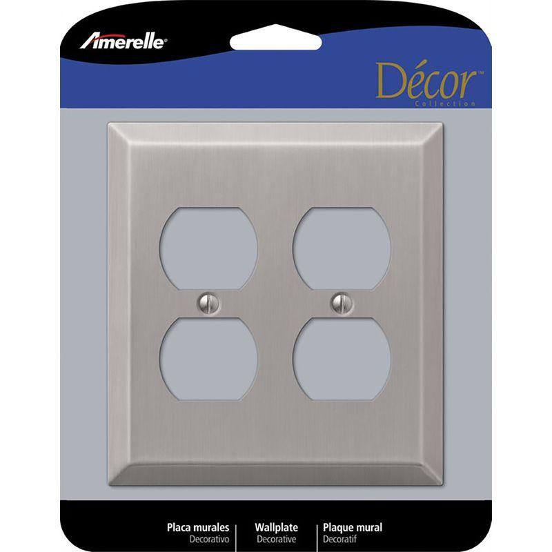 Brushed Nickel 2-Gang Stamped Steel Duplex Wall Plate