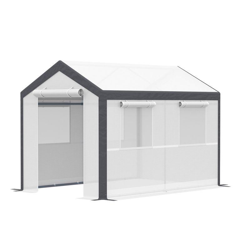 Outsunny Outdoor Walk-In Tunnel Greenhouse Garden Warm Hot House with Roll Up Windows, Zippered Door, & Weather Cover