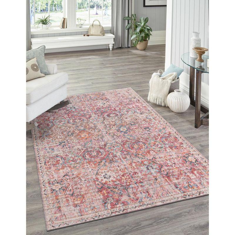 Ivory and Pink Rectangular Washable Flatweave Area Rug 8' x 10'