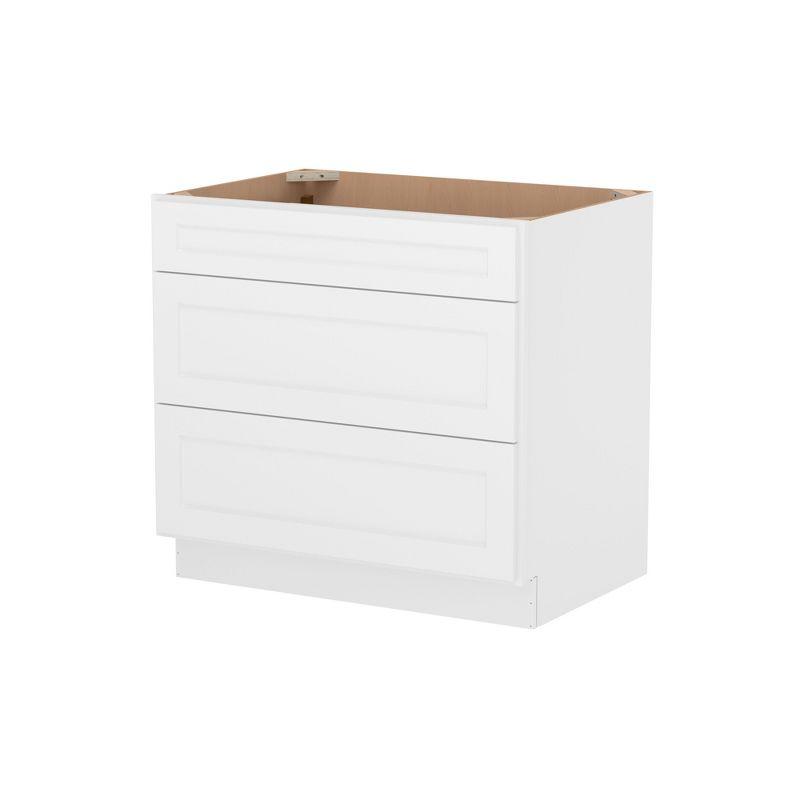 HOMLUX Easy-DIY 36 in W x 24 in D x 34.5 in H in Shaker White Ready to Assemble Drawer Base Kitchen Cabinet With 3-Drawers